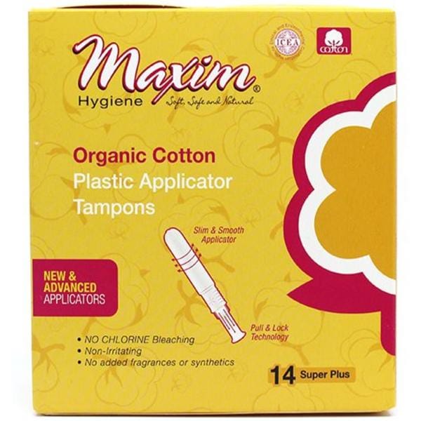 Tampon Organic Cotton 14ct Spr+ Abs Plstc Aplctr White Disposable Unscnt 12/Ca