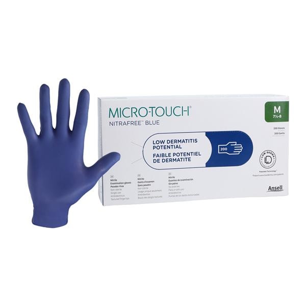 MICRO-TOUCH NitraFree Nitrile Exam Gloves Medium Blue Non-Sterile 200/Bx