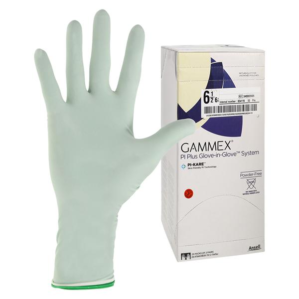Gammex PI Plus Glove-in-Glove System Plyiso Surgical Gloves 6.5 Wht/Grn 50/Bx