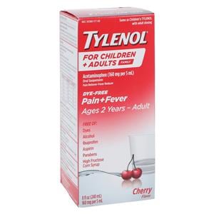 Tylenol 2yr-Adult Oral Suspension Dye Free 160mg/5mL Cherry 8oz/Bt, 24 BT/CA