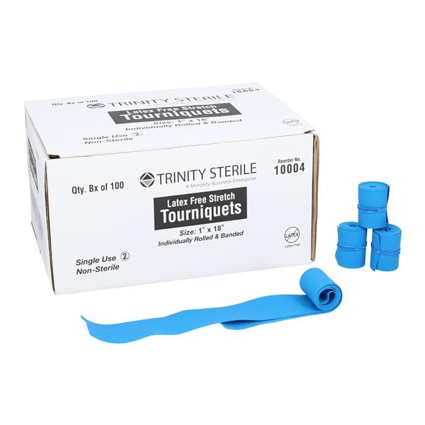 Compressing Device Tourniquet Polyisoprene 18x1" Blue RL/Bnd LF Disp NS 100/Bx, 12 BX/CA