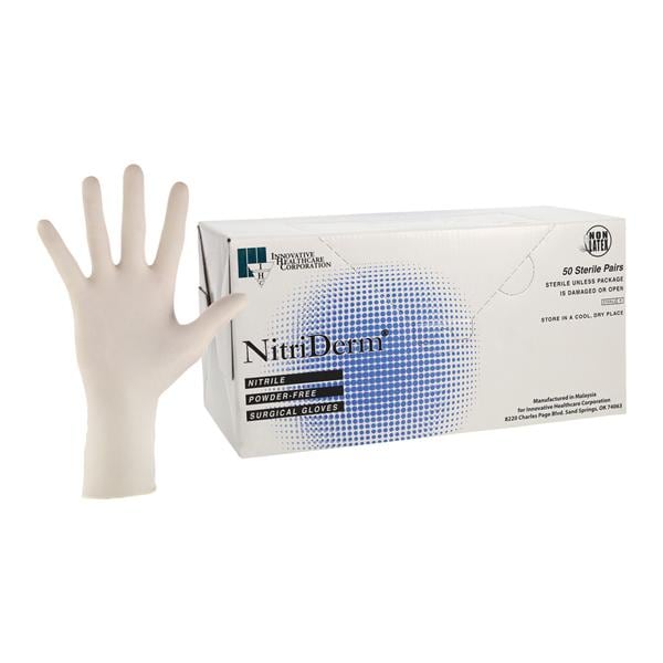 NitriDerm Nitrile Surgical Gloves 7 White 50Pr/Bx
