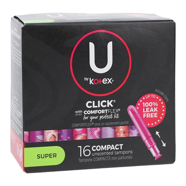 U by Kotex Click Applicator Tampon Maximum White Disposable Fragrance Free 16/Bx, 8 BX/CA