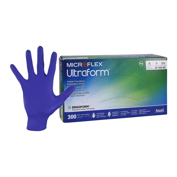 MICROFLEX Ultraform Nitrile Exam Gloves X-Small Cobalt Blue Non-Sterile 300/Bx