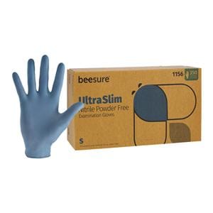 BeeSure UltraSlim Nitrile Exam Gloves Small Standard Blue Non-Sterile