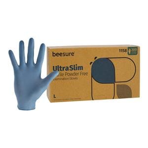 BeeSure UltraSlim Nitrile Exam Gloves Large Standard Blue Non-Sterile