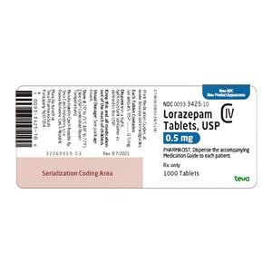 Lorazepam Tablets 0.5mg Bottle 100/Bottle Each