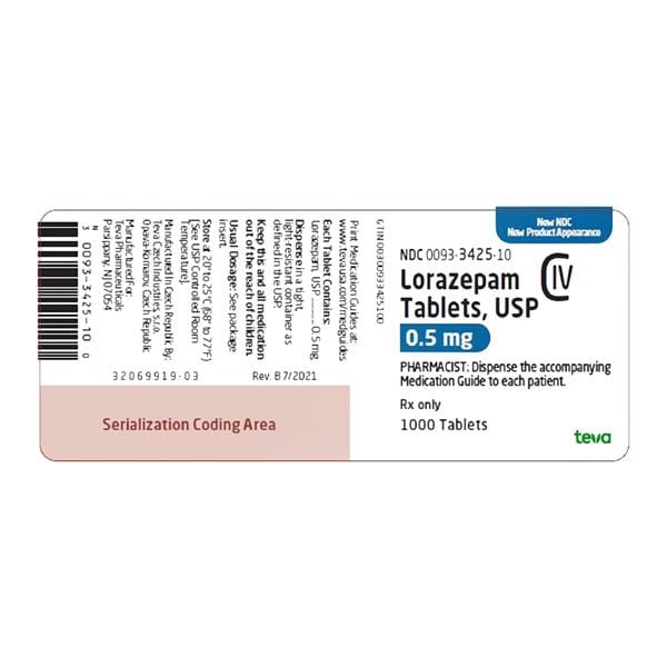 Lorazepam Tablets 0.5mg Bottle 100/Bottle Each