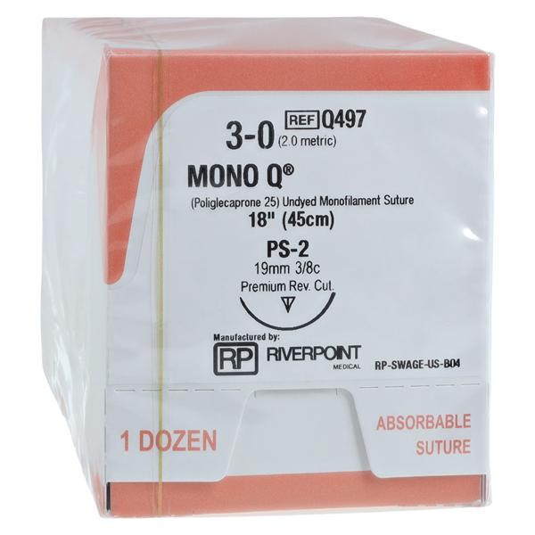 Mono Q Suture 3-0 18" Poliglecaprone 25 Monofilament PS-2 Undyed 12/Bx