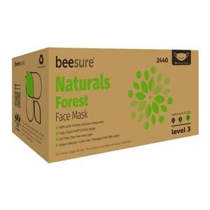 BeeSure Naturals Face Mask ASTM Level 3 Green / White Adult 50/Bx