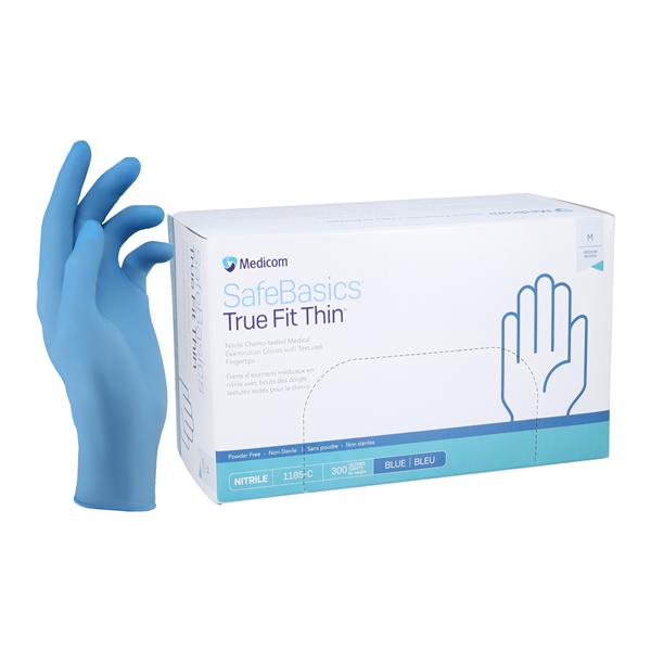 SafeBasics True Fit Thin Nitrile Exam Gloves Medium Blue Non-Sterile 300/Bx