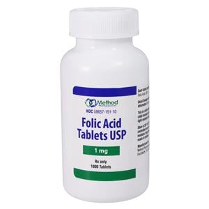 Folic Acid Tablets 1mg Bottle 1000/Bottle Each