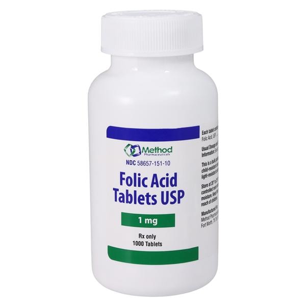 Folic Acid Tablets 1mg Bottle 1000/Bottle Each