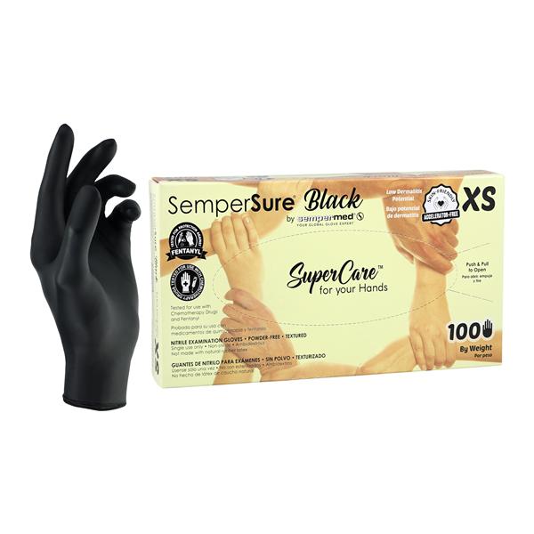 SemperSure Nitrile Exam Gloves X-Small Black Non-Sterile, 10 BX/CA