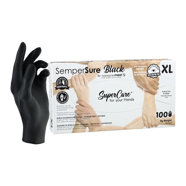 SemperSure Nitrile Exam Gloves X-Large Black Non-Sterile, 10 BX/CA