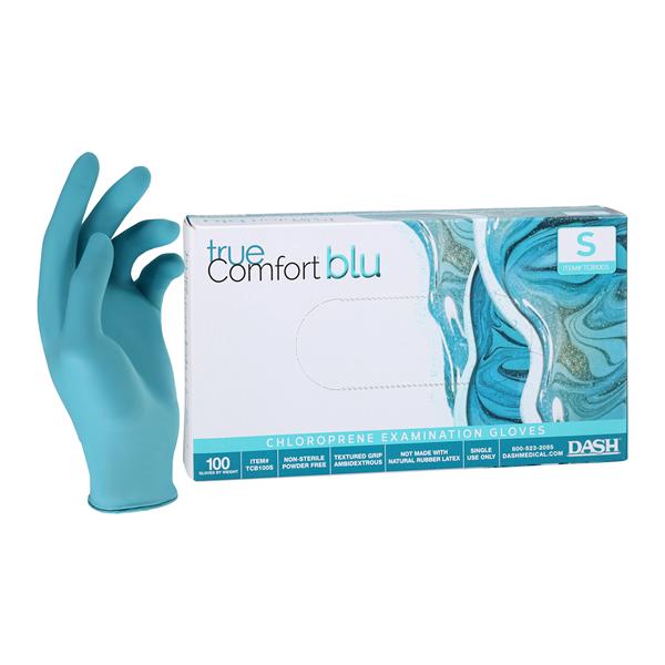 True Comfort Blu Chloroprene Exam Gloves Small Ocean Blue Non-Sterile 100/Bx