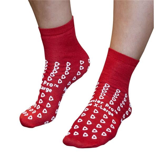 PremierPro Slipper Socks Polyester Blend Red Medium Reusable 48/Ca
