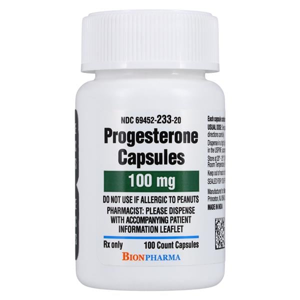 Progesterone Capsules 100mg Bottle 100/Bottle Each