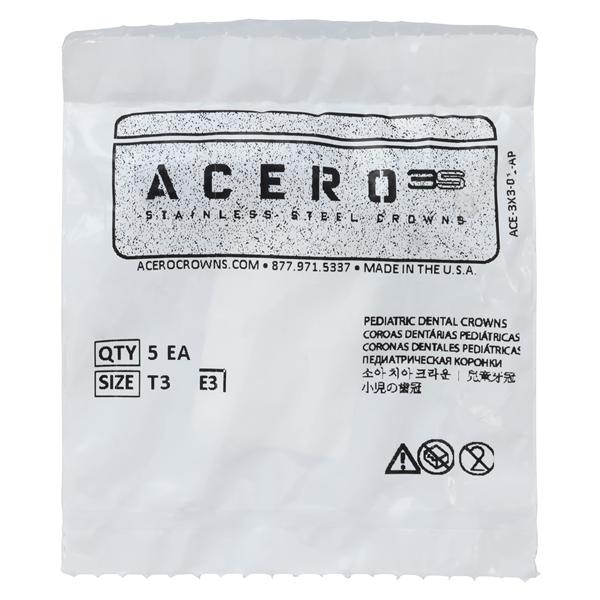ACERO Crowns Size 3 2nd Primary Lower Right Molar 5/Pk 5/Pk