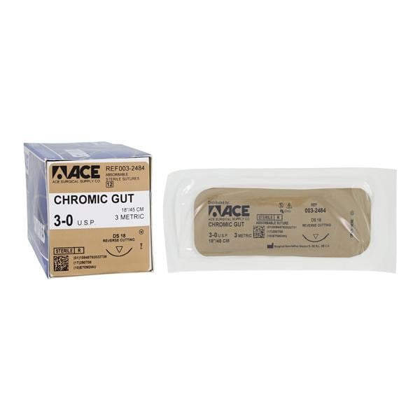 Suture 3-0 18" Chromic Gut DS-18 12/Bx