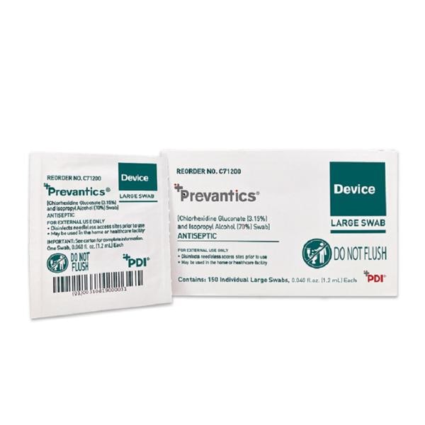 Prevantics Device Swab Alc70% / 3.15% CHG 1.2mL 150/Bx, 10 BX/CA