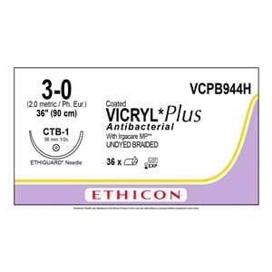Suture 3-0 36" Triclosan, Polyglactin 910 CTB-1 36/Bx
