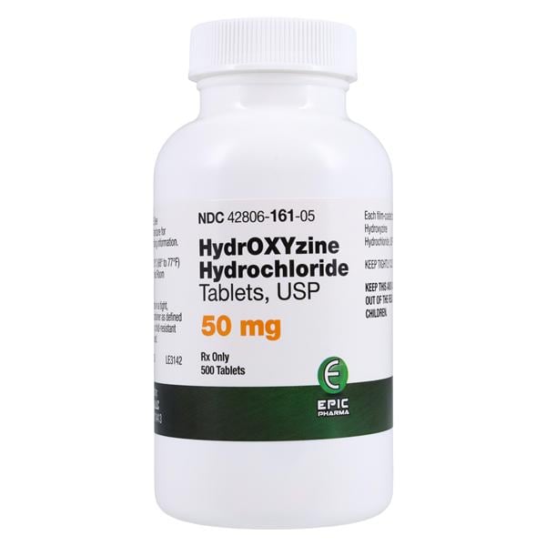 Hydroxyzine HCl Tablets 50mg Bottle 500/Bottle Each