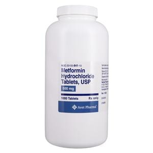 Metformin HCl Tablets 500mg Bottle 1000/Bottle Each