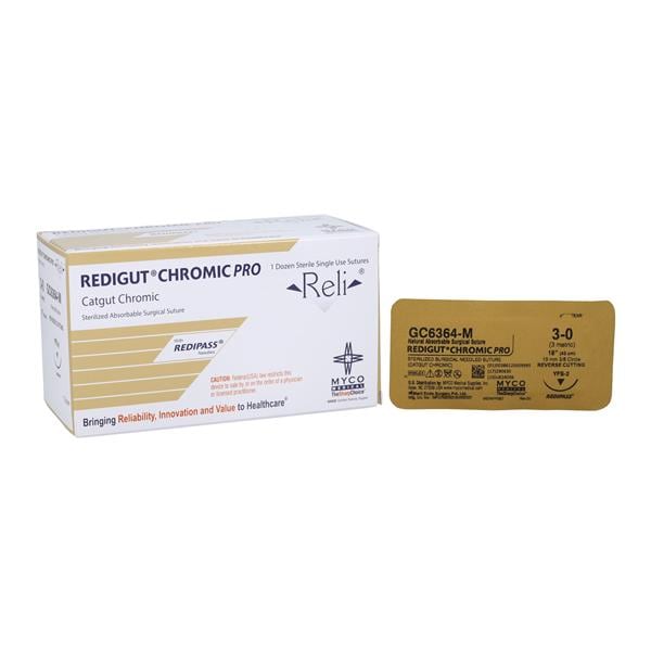 Reli Redigut Suture 3-0 18" Chromic Gut YFS-2 Natural 12/Bx