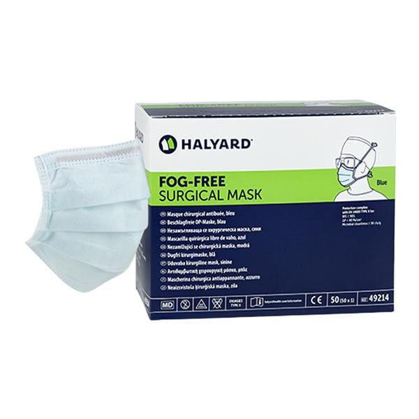 Fog Free Face Mask ASTM Level 2 Blue 50/Bx