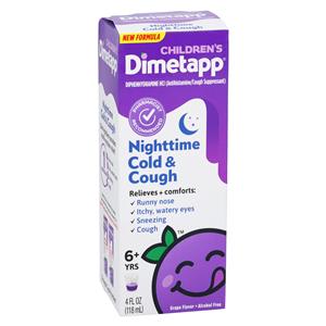 Dimetapp Chld 6+ Cgh/Cld Oral Liquid Alcohol Free 2mg/10mg Grape Bottle 4oz/Bt, 24 BT/CA