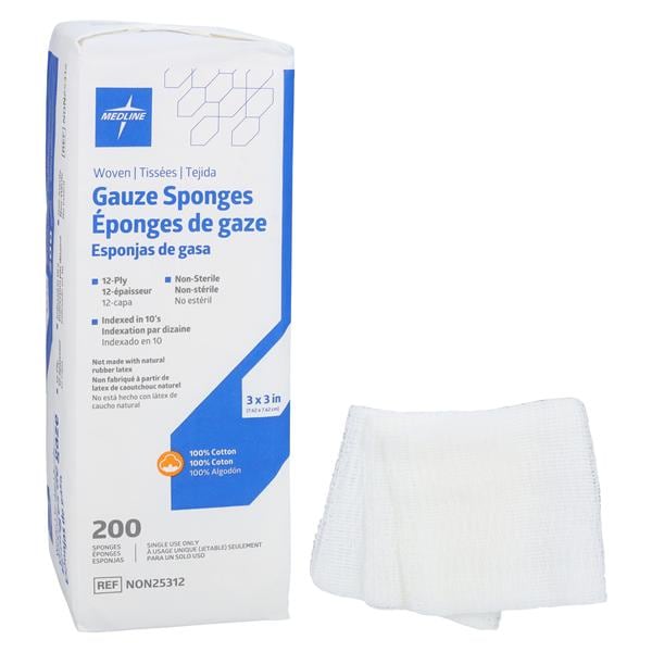 100% Cotton Woven Gauze Sponge 3x3" 12 Ply Non-Sterile Square LF