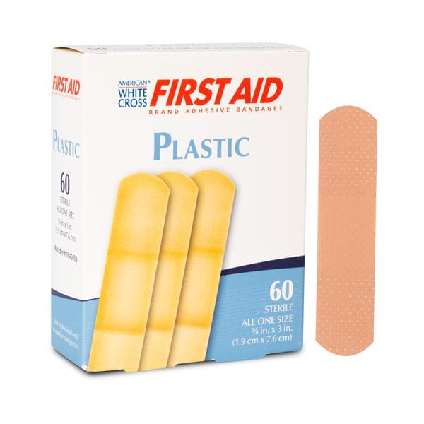 American White Cross Adhesive Bandage Plastic 3/4x3" Tan Sterile 1440/CA