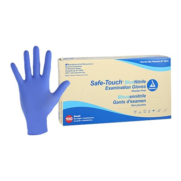 Safe-Touch Nitrile Exam Gloves Small Blue Non-Sterile 100/Bx, 10 BX/CA