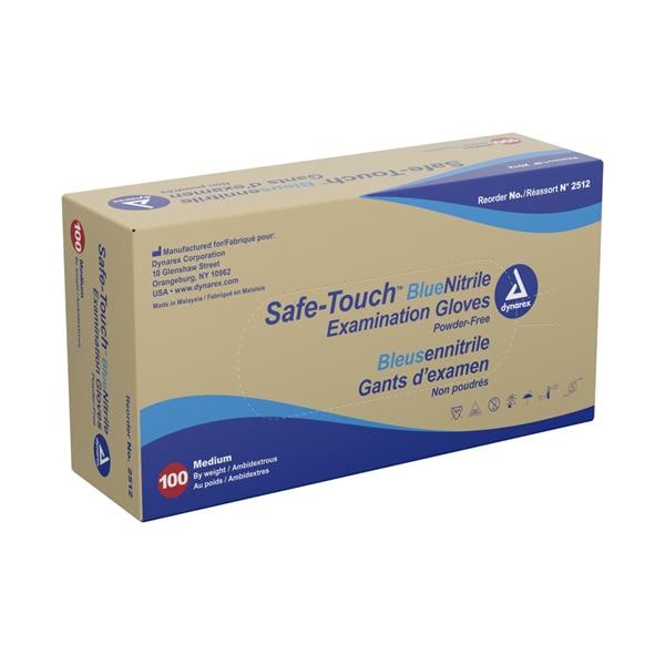 Safe-Touch Nitrile Exam Gloves Medium Blue Non-Sterile 100/Bx