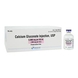 Calcium Gluconate Injection 100mg/mL SDV 50mL 25/Package