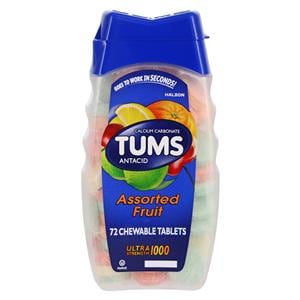 Tums Antacid Chewable Tablets Ultra Strength Assorted Fruit Bottle 72/Bt, 24 BT/CA