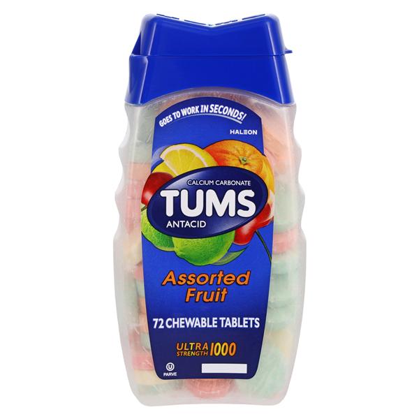 Tums Antacid Chewable Tablets Ultra Strength Assorted Fruit Bottle 72/Bt, 24 BT/CA