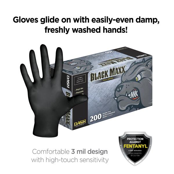 Black Maxx Thin Nitrile Exam Gloves Large Black Non-Sterile 200/Bx