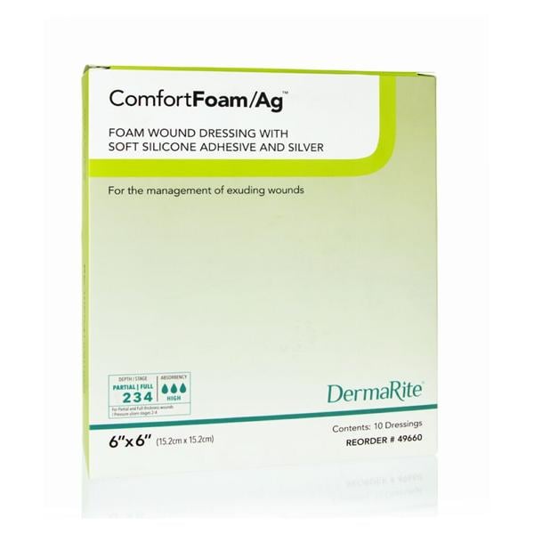 ComfortFoam/Ag Foam Non-Border Dressing 6x6" Strl Sq Slcn Adh Slf Adh Wht/Tn LF