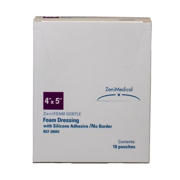 ZeniFOAM Gentle PU Fm Non-Border Dressing 4x5 Strl Rctngl NAdh Slcn Adh Tn Abs