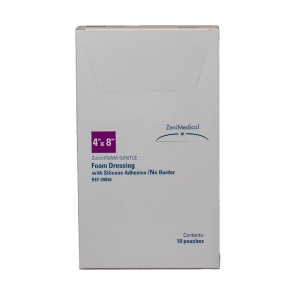ZeniFOAM Gentle PU Fm Non-Border Dressing 4x8 Strl Rctngl NAdh Slcn Adh Tn Abs