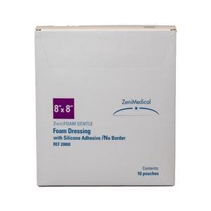 ZeniFOAM Gentle PU Fm Non-Border Dressing 8x8 Strl Sq NAdh Slcn Adh Tn Abs