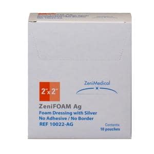 ZeniFOAM Ag Polyurethane Foam Non-Border Dressing 2x2" Sterile Sq NAdhs NAdh Tn