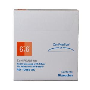 ZeniFOAM Ag Polyurethane Foam Non-Border Dressing 6x6" Sterile Sq NAdhs NAdh Tn