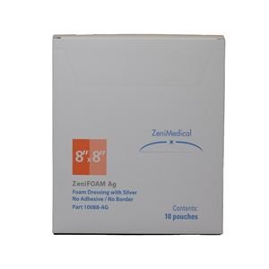 ZeniFOAM Ag Polyurethane Foam Non-Border Dressing 8x8" Sterile Sq NAdh NAdh Tn