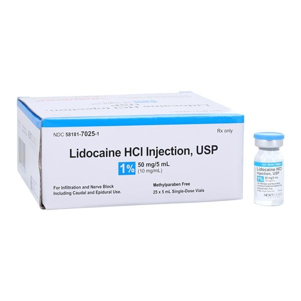 Lidocaine HCl Injection 1% SDV 5mL 25/Package