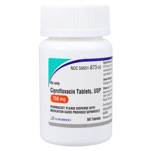 Ciprofloxacin HCl Tablets 750mg Bottle 50/Bottle Each
