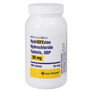 Hydroxyzine HCl Tablets 50mg Bottle 500/Bottle Each
