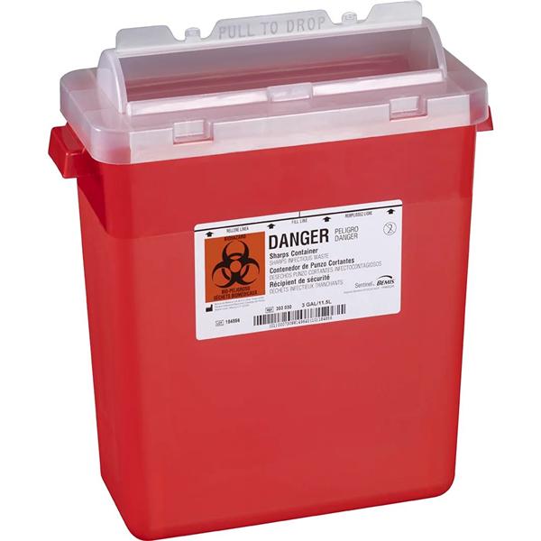 Sentinel Sharps Container 3gal Red 13-7/8x6-7/8x13-1/2" Horizontal Drop Plstc Ea